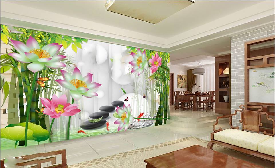 Tranh dán tường Hoa 3D Phòng khách BE046 - LINH ANH Deco